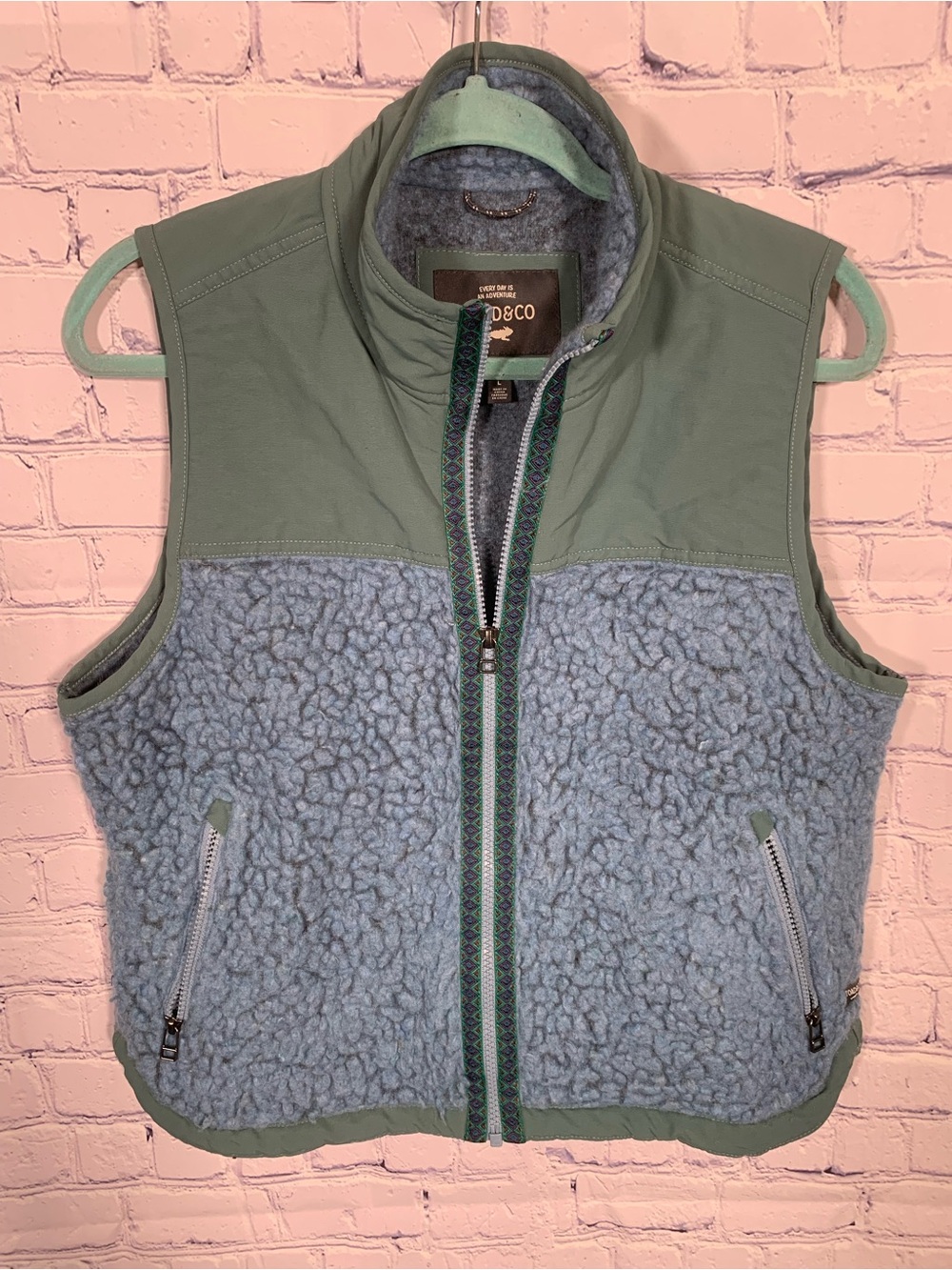 Toad & Co Womens Recycled Sherpa Fleece Vest Blue Green L Casual Layer Outdoor